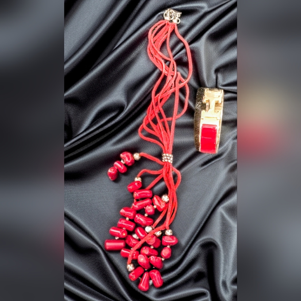 Elegant Red and Gold beads Necklace With Matching Bracelet